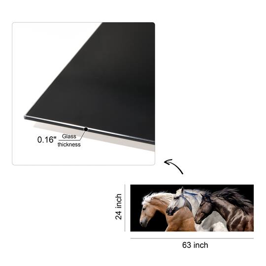 Empire Art Direct 24" x 63" Horse Trilogy 2 Frameless Free Floating Printed Tempered Glass Wall Art
